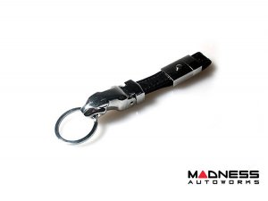 Jaguar Keychain - Black Leather Strap w/ clasp - Chrome Jaguar Head